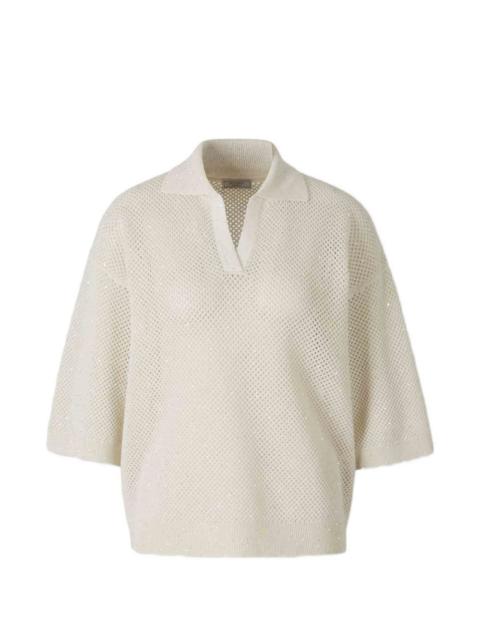 sequin-embellishment V-neck T-shirt