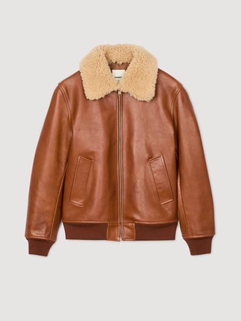LEATHER JACKET WITH FUR COLLAR