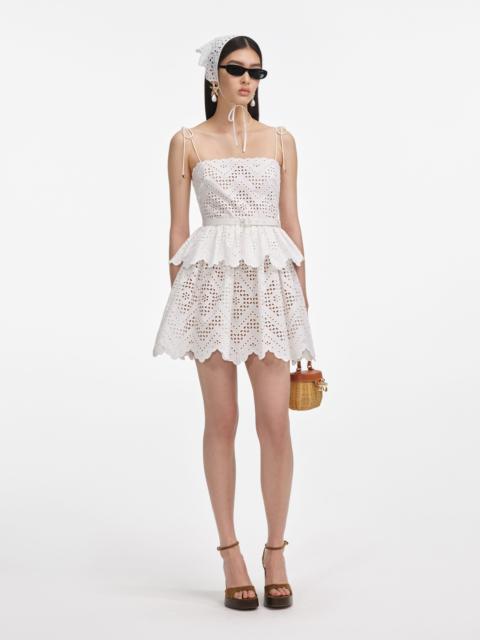 White Cotton Broderie Mini Dress