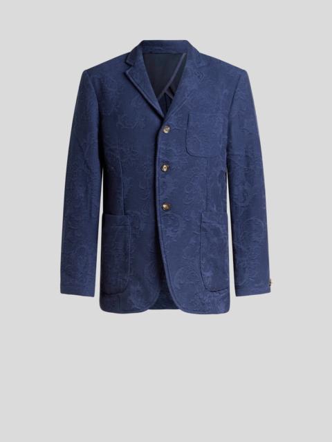 KNIT SINGLE-BREASTED COTTON JACQUARD JACKET WITH LEAFY MOTIF
