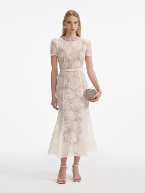 Cream Tulle Lace Midi Dress