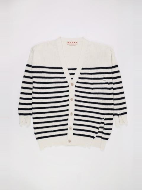 Distressed Knit Cardigan - Navy/Cream