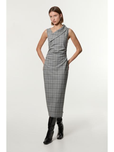 Grey Check Tailored Full Skirted Asymmetrical Maxi Dress