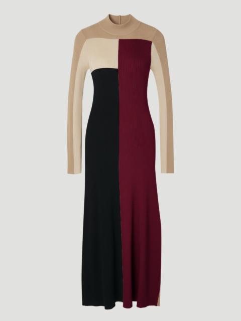 Slinky Viscose Colour Block Full Skirted Knit Midi Dress