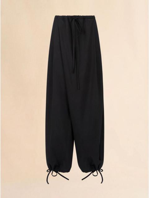 BLACK TROPICAL WOOL DRAWSTRING TROUSERS