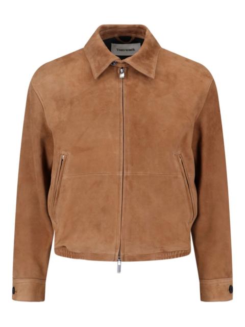 zip-up suede jacket