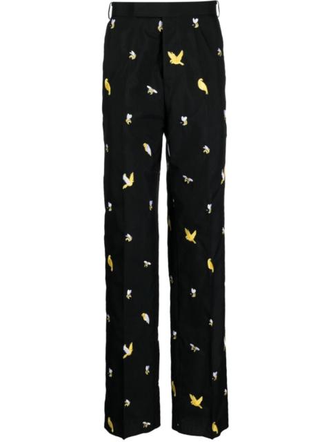 Birds and Bees embroidered straight-leg trousers