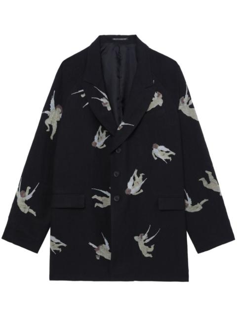 angel-print single-breasted blazer