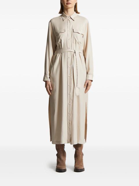 belted pocket shirt midi dress
