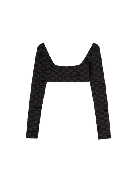OFF-WHITE Flock Monogram L/S Crop Top Black