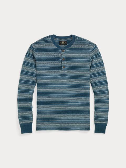 Indigo Striped Jacquard Henley Shirt