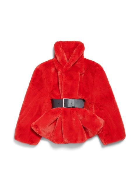 Women's Wrap Animal- Free Fur Coat in Red