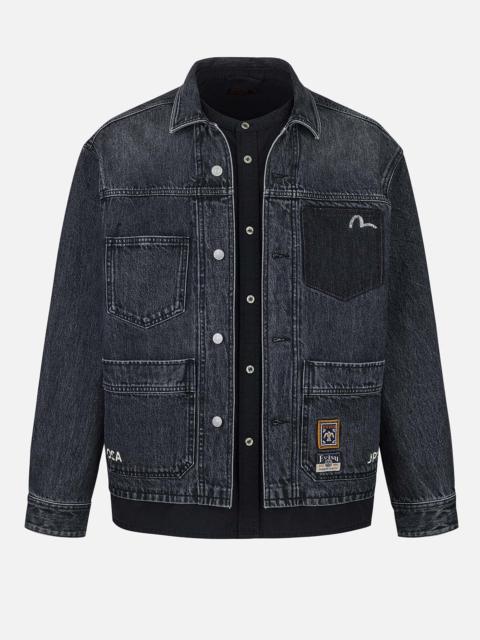 Daicock and Seagull Print Relax Fit 2-in-1 Denim Worker Shirt Jacket
