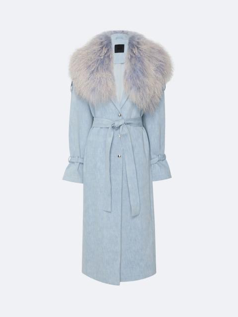 Washed Denim Relaxed Trench With Mongolian