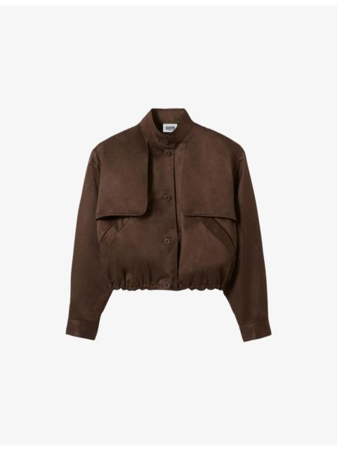 High-Neck Relaxed-Fit Satin Jacket