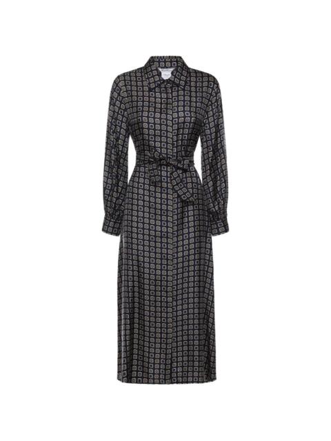 patterned tie-waist midi dress