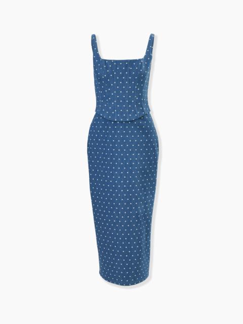 Polka Dot Denim Corseted Pencil Dress