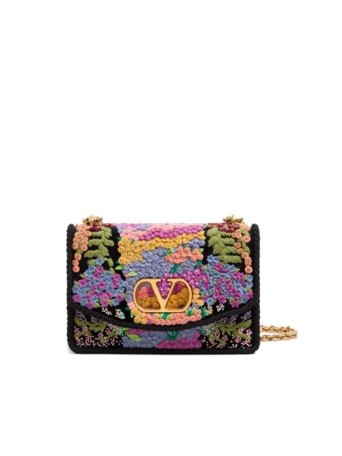 floral embroidered mini shoulder bag