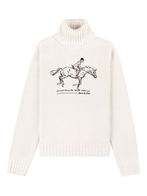 turtleneck equestrian-embroidered sweater