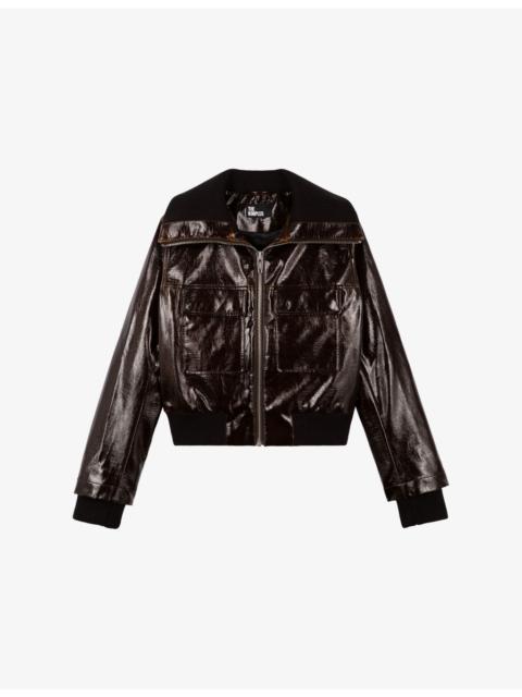 Flap-Pocket Vinyl-Effect Woven Jacket
