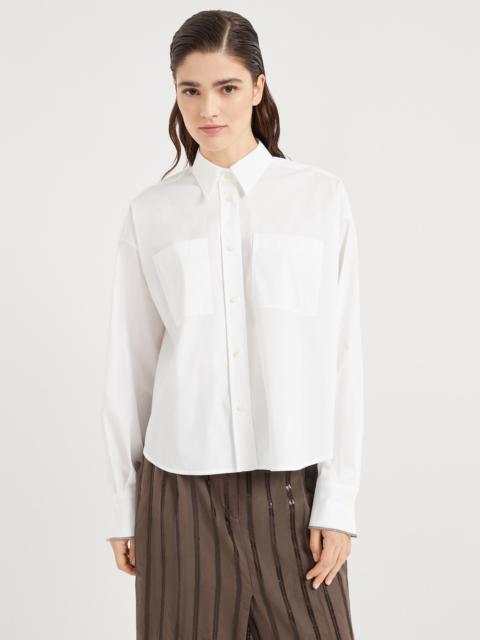 Stretch cotton poplin shirt with shiny cuffs
