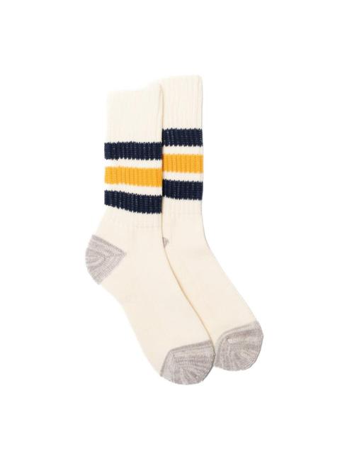 Rototo Coarse Ribbed Old School Crew Socks Navy/Yellow