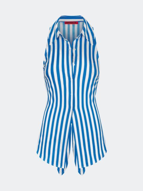 Loch Striped Sleeveless Poplin Button Up In Blue Stripe
