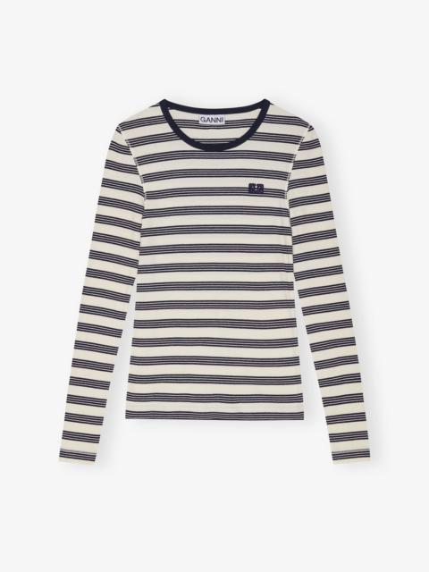 STRIPED SOFT COTTON RIB LONG SLEEVE T-SHIRT