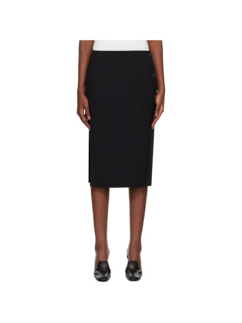 Black Oblique Tailored Midi Skirt