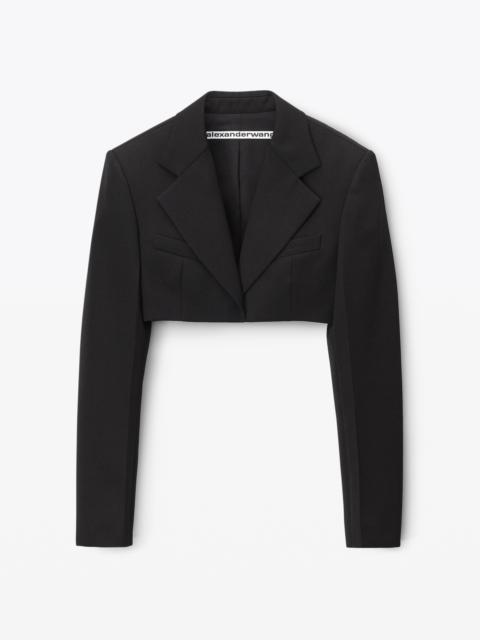 cropped tuxedo blazer in wool tailoring