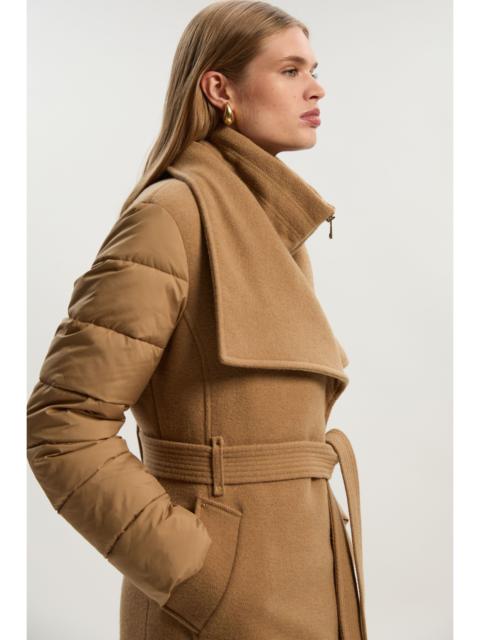 Wool Blend Hybrid Puffer Belted Midi Coat