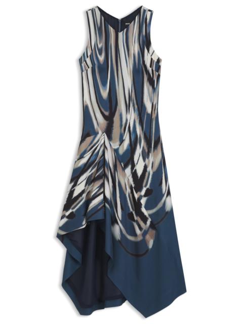 PRINTED-TWILL DRESS WITH ASYMMETRIC HEMLINE