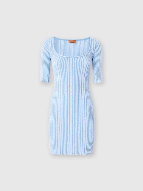 Ribbed mini-dress with sequins and short sleeves