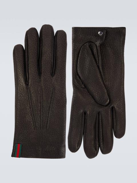 Web Stripe leather gloves