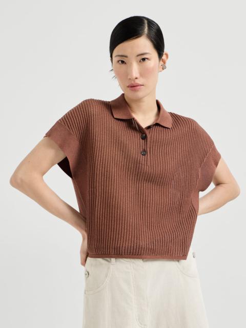 Sparkling cotton ribbed net polo shirt