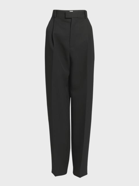 High-Rise Pleated Straight-Leg Trousers