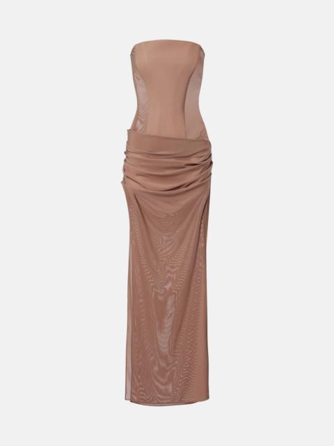 Semi-sheer strapless gown