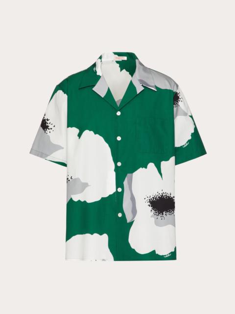 COTTON POPLIN BOWLING SHIRT WITH VALENTINO FLOWER PORTRAIT PRINT