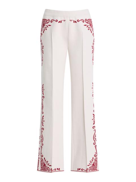 Scroll Cotton-Blend Cropped Flared Pants ivory