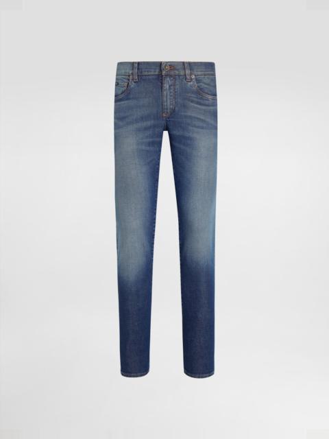 Skinny stretch cotton jeans with logo embroidery