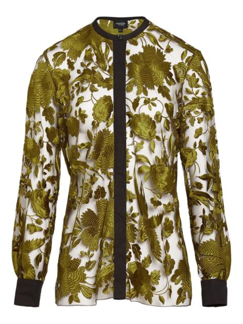 floral-embroidered tulle blouse