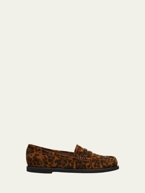 Leopard-Printed Suede Penny Loafers