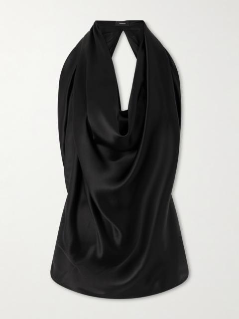 Draped Silk-satin Halterneck Top