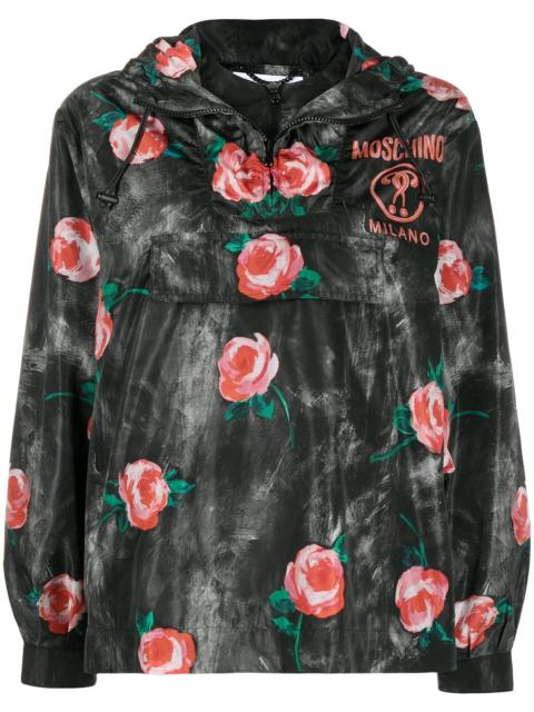 rose pattern hooded winbreaker