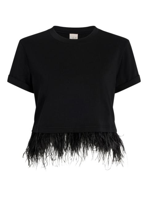 short-sleeve feather-trimmed cropped T-shirt