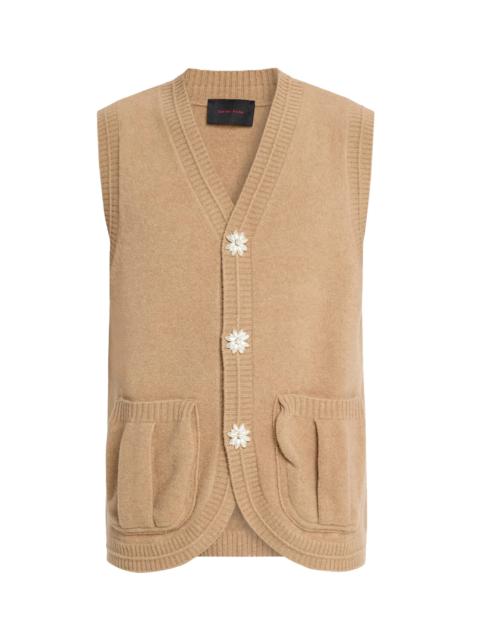 Simone Rocha Knit Vest W/ Pearl Buttons Camel