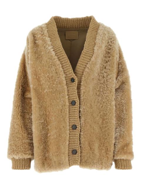 wool-blend shearling cardigan