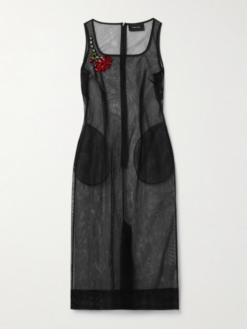 Crystal-embellished Mesh Midi Dress