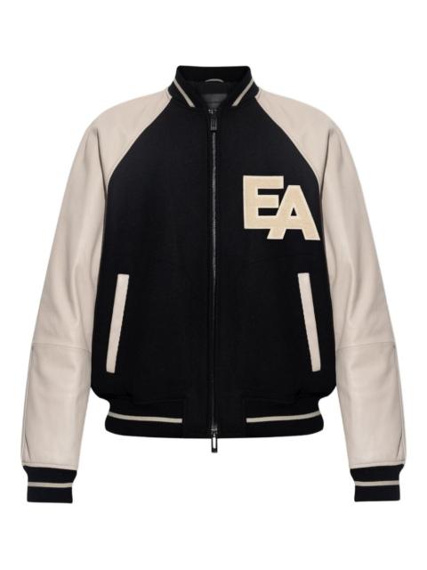 leather-sleeved varsity jacket