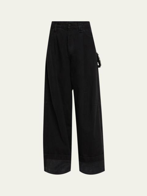 Simone Rocha Men's Embellished Wide-Leg Jeans | REVERSIBLE